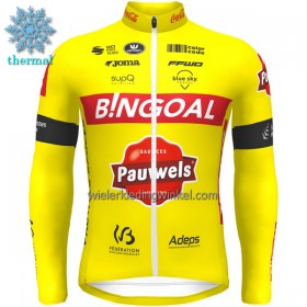 Wielershirt 2022 Bingoal Pauwels Sauces WB Lange Mouw Winter Thermal Fleece Rood Neongeel